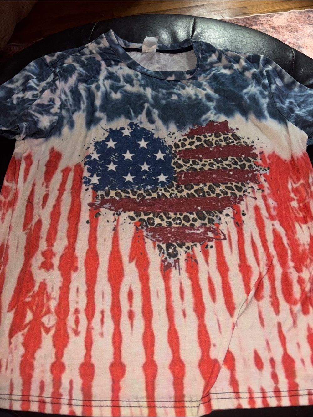 Red white and blue tie dye American flag graphic t shirt